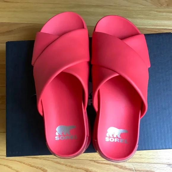 Sorel Leather Viibe Slide Sandal Red Glo/ Gum 16 SZ 9.5 - Picture 3 of 12